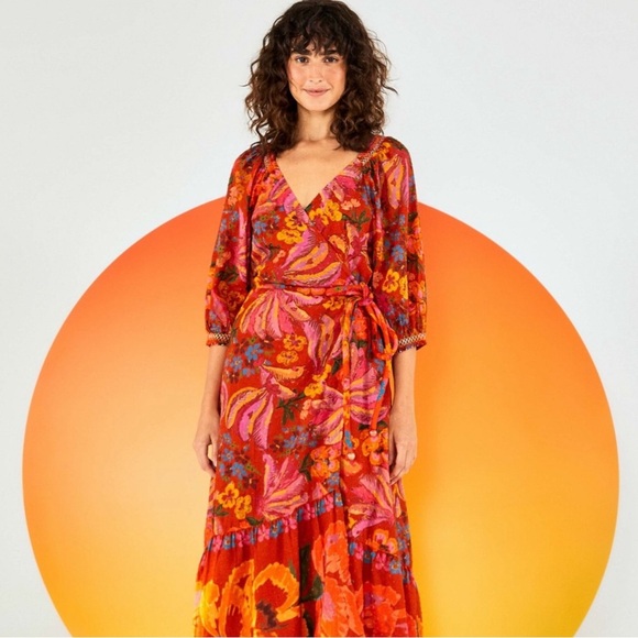 FARM Rio Red Spring Bananas Maxi Dress New with Tags - Picture 2 of 6